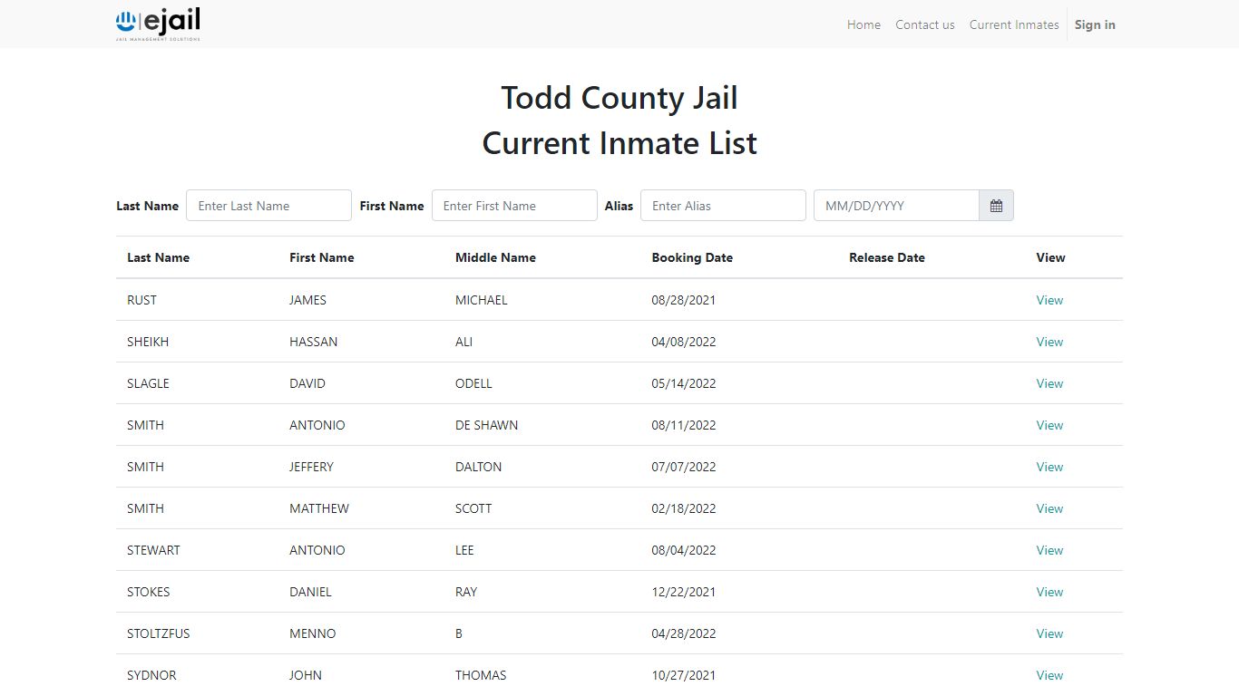 Inmates list | Todd County Detention Center